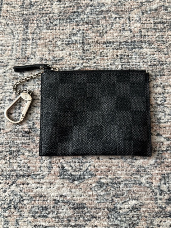 Louis Vuitton Accessories - Louis Vuitton Black Checkered Zip Card Pouch with Key Clip